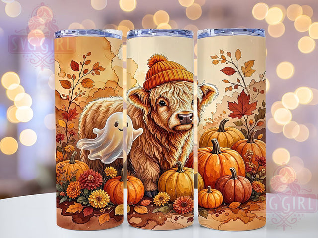 Highland Cow Autumn Glow 20oz Tumbler, Highland Cow, Autumn Theme, Rustic Charm, Farmhouse Style, Glow Effect, Skinny Tumbler, Sublimation PNG Sublimation SvggirlplusArt 