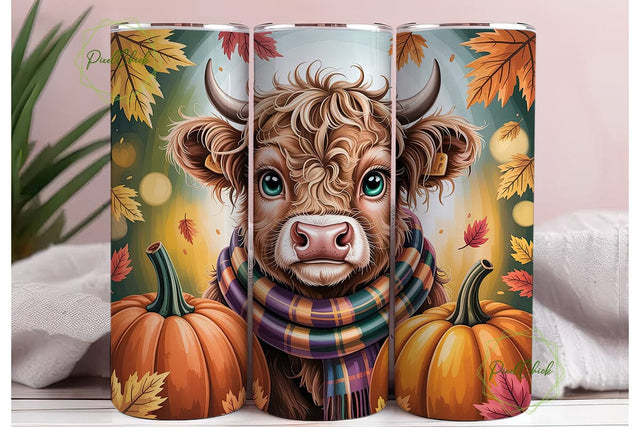 Highland Cow Autumn Pumpkins Tumbler Sublimation PixelChick 