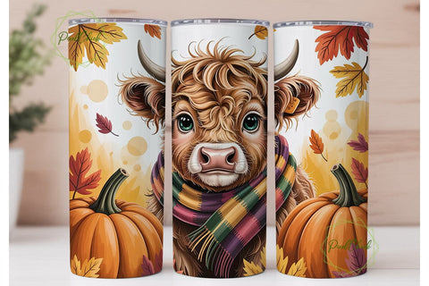 Highland Cow Autumn Pumpkins Tumbler Sublimation PixelChick 