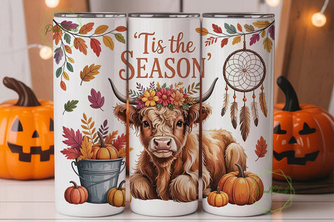 Highland Cow Autumn Tumbler Design Sublimation PixelChick 