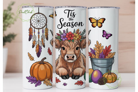 Highland Cow Autumn Tumbler Design Sublimation PixelChick 
