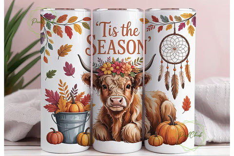 Highland Cow Autumn Tumbler Design Sublimation PixelChick 