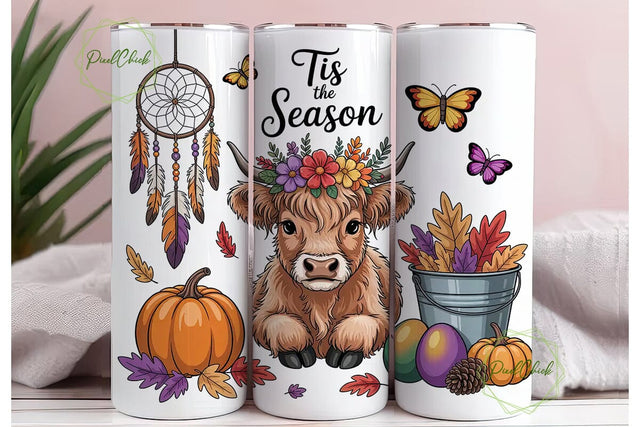 Highland Cow Autumn Tumbler Design Sublimation PixelChick 