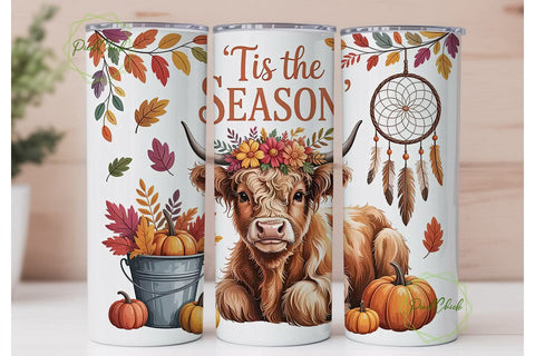 Highland Cow Autumn Tumbler Design Sublimation PixelChick 