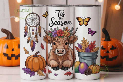 Highland Cow Autumn Tumbler Design Sublimation PixelChick 