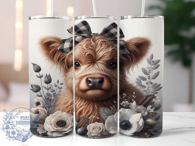 Highland Cow Baby Rustic 20oz Tumbler, Baby Cow, Brown Cream Fur, Gentle Expression, Rustic Farmhouse, Skinny Tumbler, Sublimation PNG Sublimation ToriDesigns 