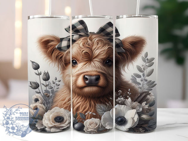 Highland Cow Baby Rustic 20oz Tumbler, Baby Cow, Brown Cream Fur, Gentle Expression, Rustic Farmhouse, Skinny Tumbler, Sublimation PNG Sublimation ToriDesigns 