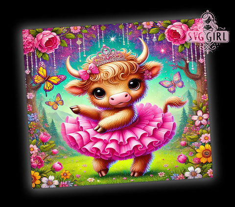 Highland Cow Ballerina Tumbler, 20oz Tumbler Wrap, Cow Art, Sublimation Design, Cute Cow Gift, Unique Tumbler Sublimation SvggirlplusArt 