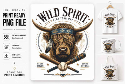 Highland Cow Baseball PNG | Wild Spirit Sublimation Design SVG BillahCrafts 