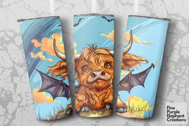 Highland Cow Bat Sublimation Tumbler Wrap Sublimation Fine Purple Elephant Creations 