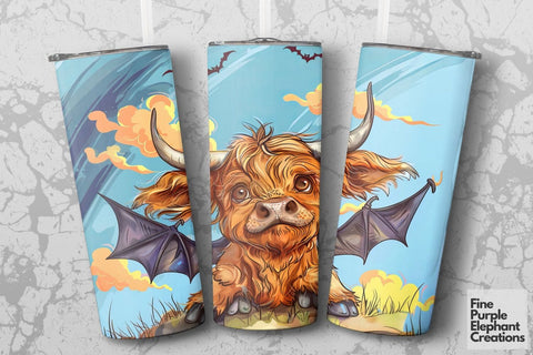 Highland Cow Bat Sublimation Tumbler Wrap Sublimation Fine Purple Elephant Creations 