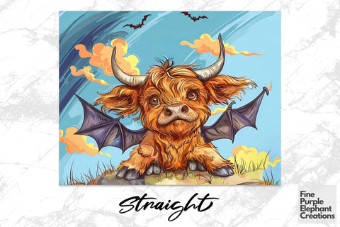 Highland Cow Bat Sublimation Tumbler Wrap Sublimation Fine Purple Elephant Creations 