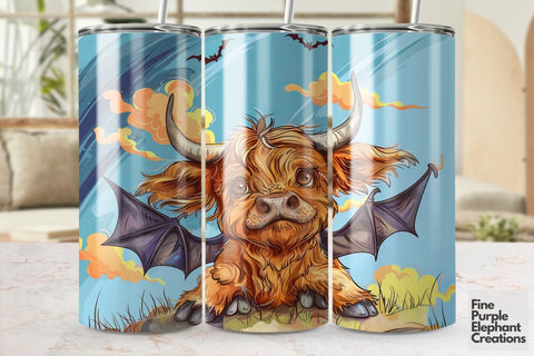 Highland Cow Bat Sublimation Tumbler Wrap Sublimation Fine Purple Elephant Creations 