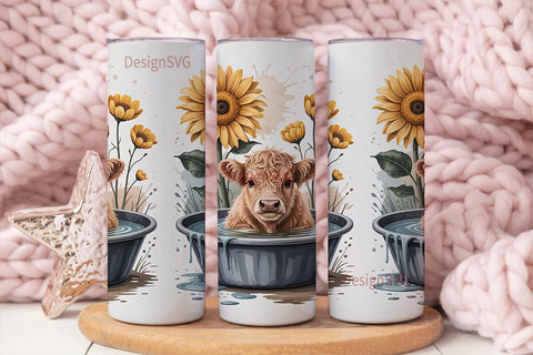 Highland Cow Bath Time 20oz Tumbler Wrap Sublimation DesignSVG 