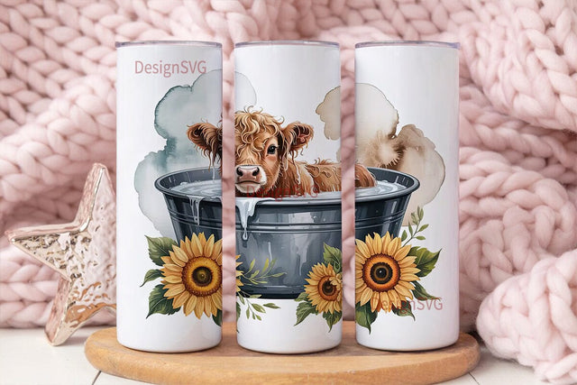 Highland Cow Bath Time 20oz Tumbler Wrap Sublimation DesignSVG 