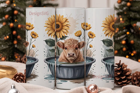 Highland Cow Bath Time 20oz Tumbler Wrap Sublimation DesignSVG 