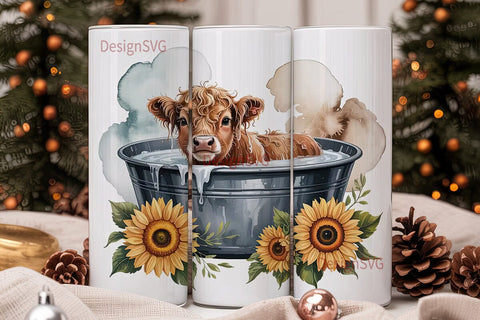 Highland Cow Bath Time 20oz Tumbler Wrap Sublimation DesignSVG 