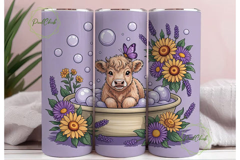 Highland Cow Bath Time 20oz Tumbler Wrap Sublimation PixelChick 