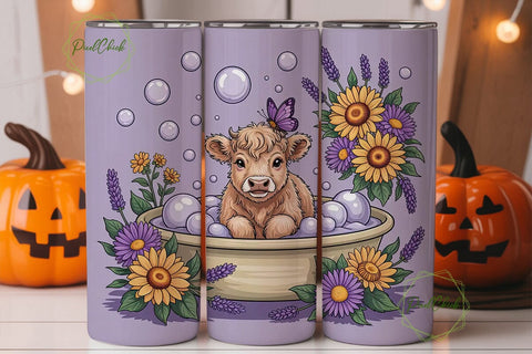 Highland Cow Bath Time 20oz Tumbler Wrap Sublimation PixelChick 