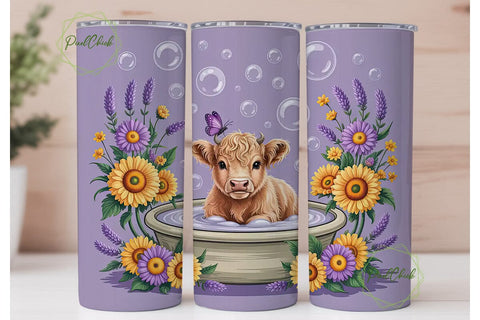 Highland Cow Bath Time 20oz Tumbler Wrap Sublimation PixelChick 