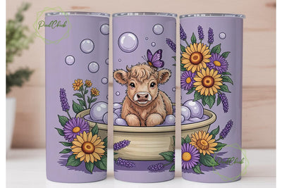 Highland Cow Bath Time 20oz Tumbler Wrap Sublimation PixelChick 