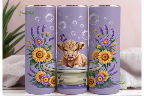 Highland Cow Bath Time 20oz Tumbler Wrap Sublimation PixelChick 