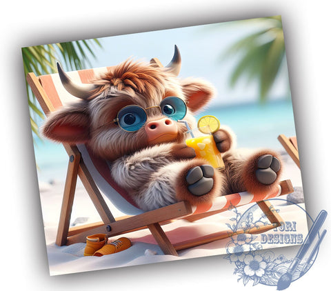 Highland Cow Beach Life 20oz Skinny Tumbler, Highland Cow Tumbler Png, Straight & Tapered Tumbler Wrap, Instant Digital Download Sublimation ToriDesigns 