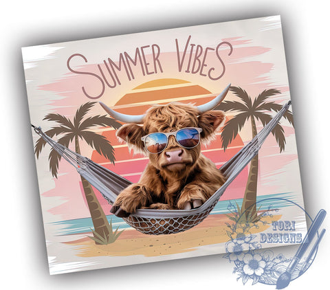 Highland Cow Beach Vacation 20oz Skinny Tumbler PNG, Summer Vibes Tumbler Sublimation Wrap, Straight & Tapered Tumbler Wrap, Instant Digital Download Sublimation ToriDesigns 