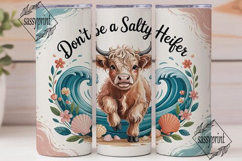 Highland Cow Beach Vibes 20oz Tumbler Sublimation sassyprint 