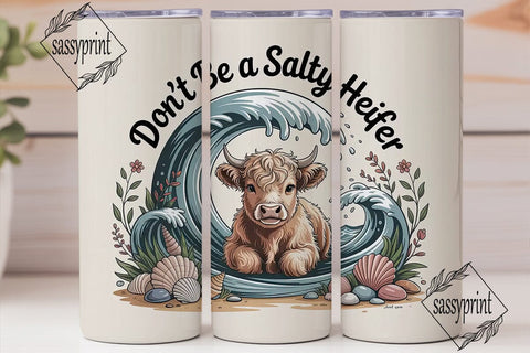 Highland Cow Beach Vibes 20oz Tumbler Sublimation sassyprint 
