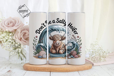 Highland Cow Beach Vibes 20oz Tumbler Sublimation sassyprint 