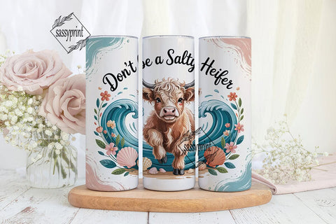 Highland Cow Beach Vibes 20oz Tumbler Sublimation sassyprint 
