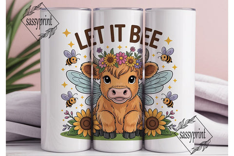 Highland Cow & Bee 20oz Tumbler Wrap Sublimation sassyprint 
