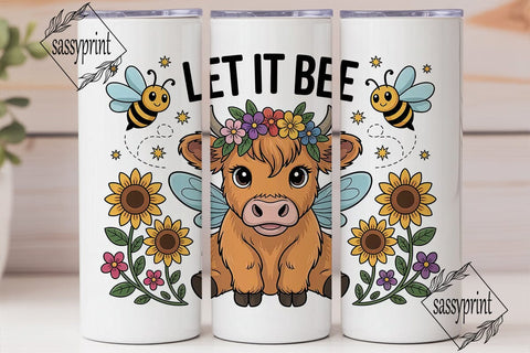 Highland Cow & Bee 20oz Tumbler Wrap Sublimation sassyprint 