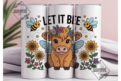 Highland Cow & Bee 20oz Tumbler Wrap Sublimation sassyprint 
