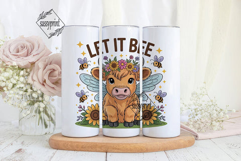 Highland Cow & Bee 20oz Tumbler Wrap Sublimation sassyprint 