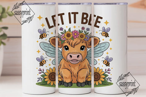 Highland Cow & Bee 20oz Tumbler Wrap Sublimation sassyprint 