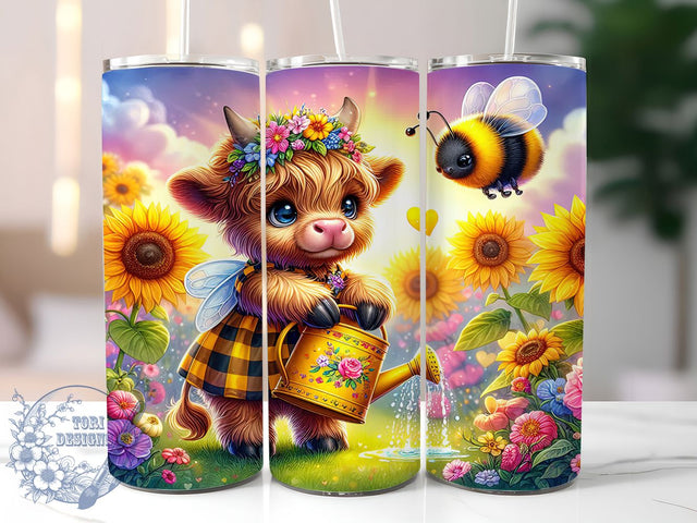 Highland Cow Bee Floral Tumbler Wrap, Bee Cow Sublimation, Floral Cow Wrap, Rustic Farm Tumbler, Honey Bee Cup, Western Cow Design, Spring Cow Mug Sublimation ToriDesigns 