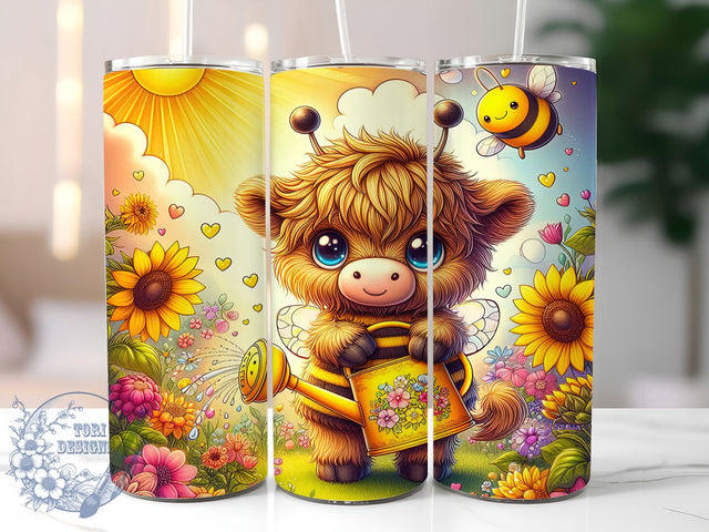 Highland Cow Bee Floral Tumbler Wrap, Bee Cow Sublimation, Floral Cow Wrap, Rustic Farm Tumbler, Honey Bee Cup, Western Cow Design, Spring Cow Mug Sublimation ToriDesigns 