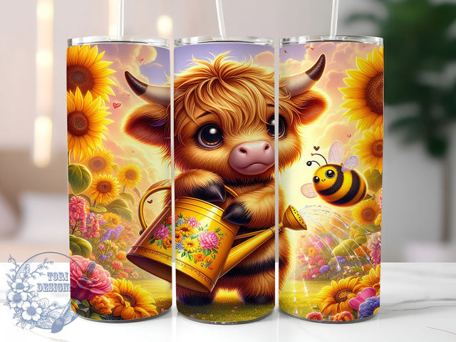 Highland Cow Bee Floral Tumbler Wrap, Bee Cow Sublimation, Floral Cow Wrap, Rustic Farm Tumbler, Honey Bee Cup, Western Cow Design, Spring Cow Mug Sublimation ToriDesigns 