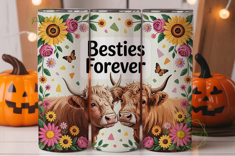 Highland Cow Besties 20oz Tumbler Wrap Sublimation PixelChick 