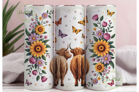 Highland Cow Besties 20oz Tumbler Wrap Sublimation PixelChick 