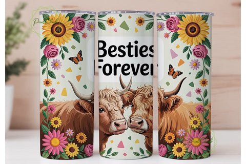 Highland Cow Besties 20oz Tumbler Wrap Sublimation PixelChick 