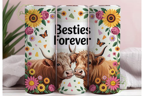 Highland Cow Besties 20oz Tumbler Wrap Sublimation PixelChick 