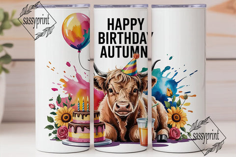 Highland Cow Birthday 20oz Tumbler Wrap Sublimation sassyprint 