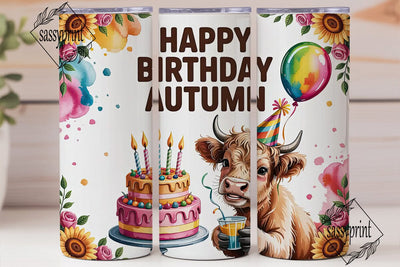 Highland Cow Birthday 20oz Tumbler Wrap Sublimation sassyprint 