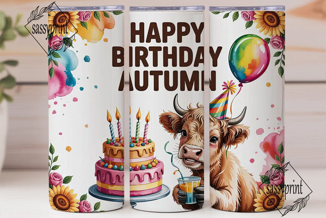 Highland Cow Birthday 20oz Tumbler Wrap Sublimation sassyprint 