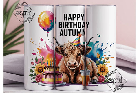 Highland Cow Birthday 20oz Tumbler Wrap Sublimation sassyprint 