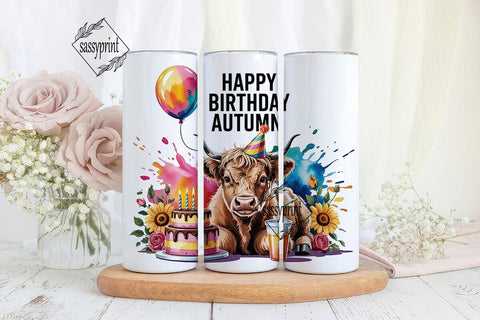 Highland Cow Birthday 20oz Tumbler Wrap Sublimation sassyprint 
