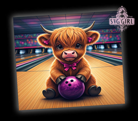Highland Cow Bowling 20oz Tumbler Wrap, Cow Sublimation, Bowling Gift, Cute Cow Design, Sports Tumbler Sublimation SvggirlplusArt 